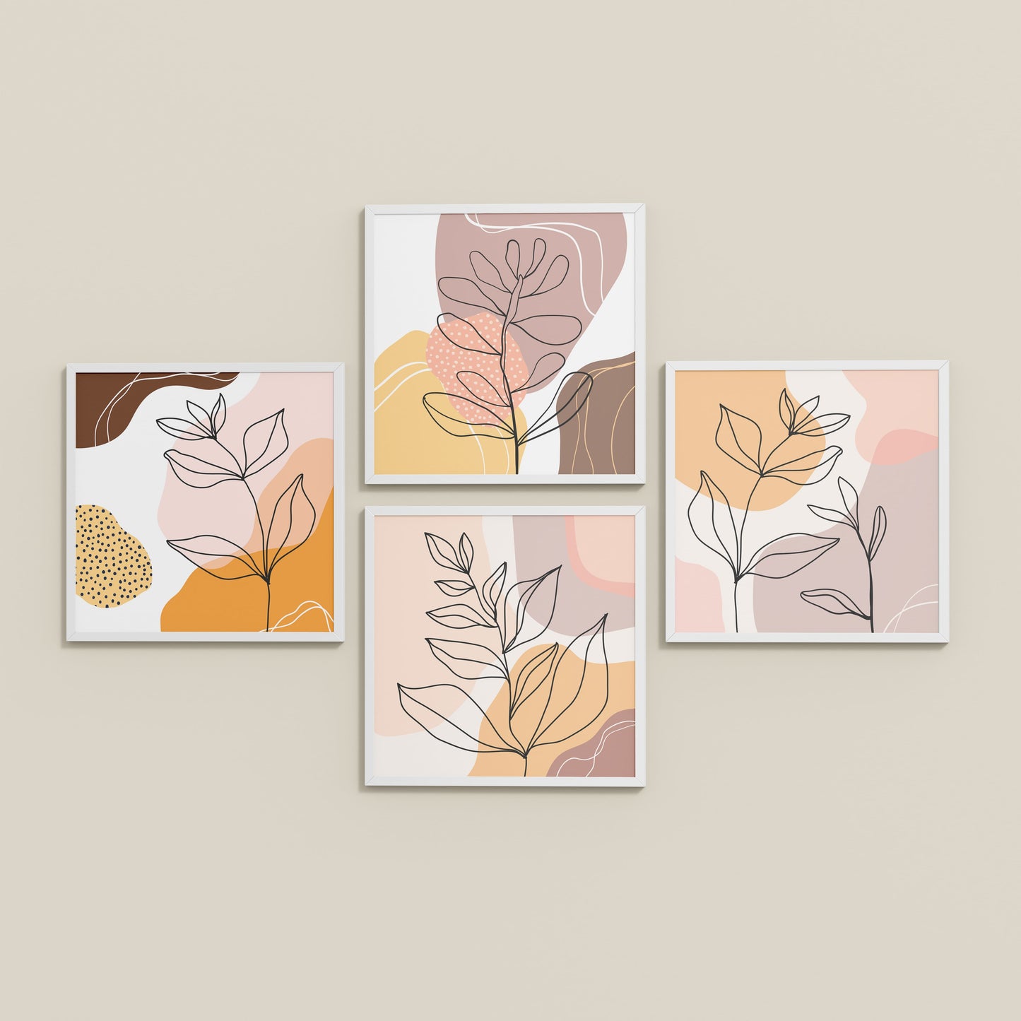 Inclined Floor View of Ethnic Bohemian Wall Art Frames Set of 4 in White Color Frame
