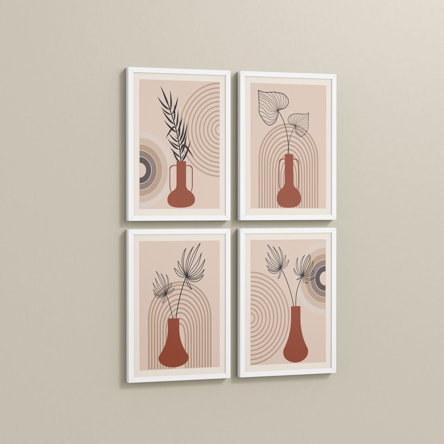 Side View of Boho Botanical Plant Wall Art Set of 4 in White Color Frame