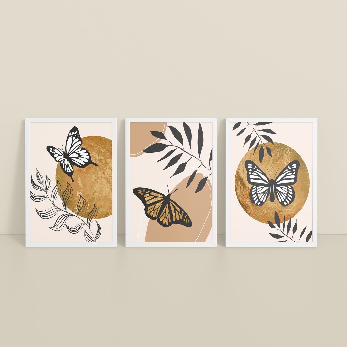 Inclined Floor View of Wings of Wander – Butterfly & Nature Wall Art Set of 3 in White Color Frame