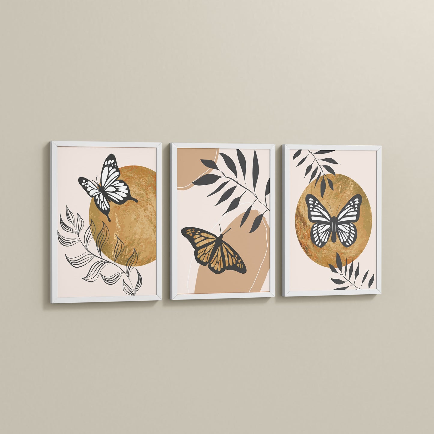Side View of Wings of Wander – Butterfly & Nature Wall Art Set of 3 in White Color Frame