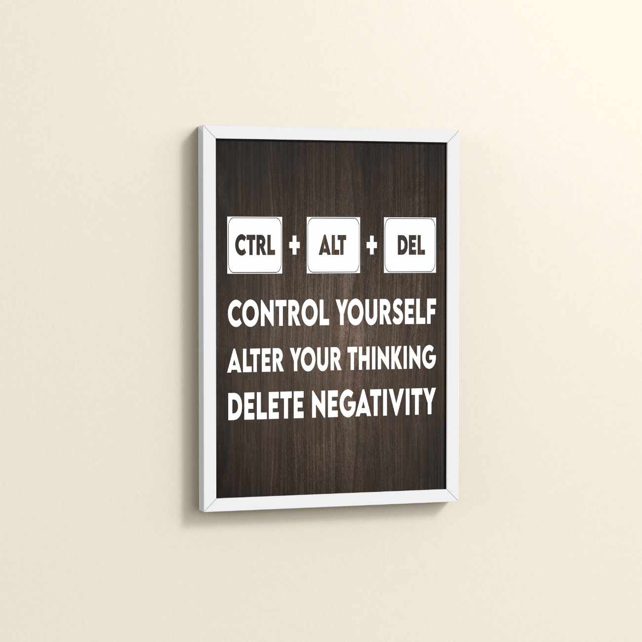 Side View of Code Your Mind – Control, Alter, Delete Wall Frame in White Color Frame
