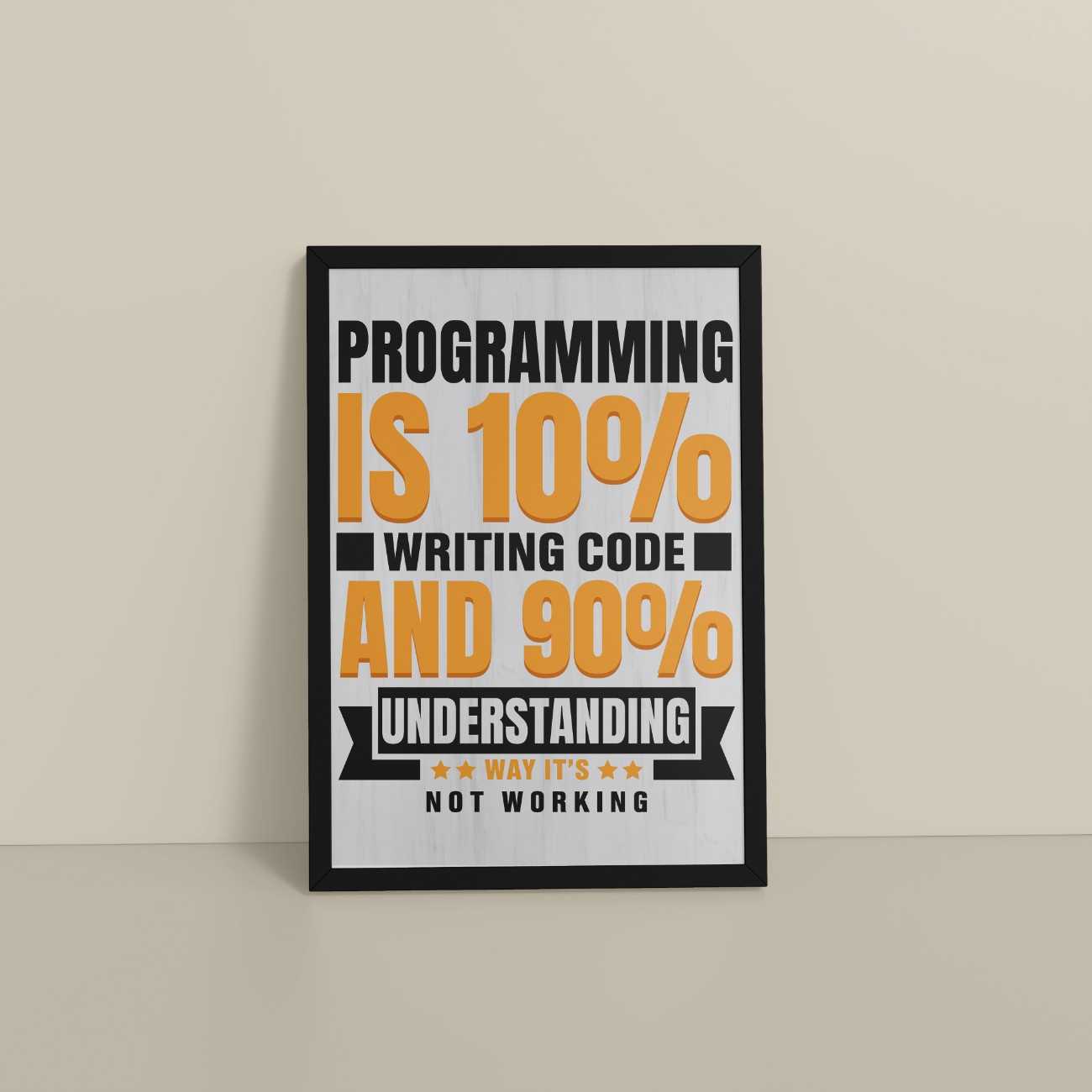Floor View of Programming is 10% – Writing Code is 90% Wall Frame in Black Color Frame