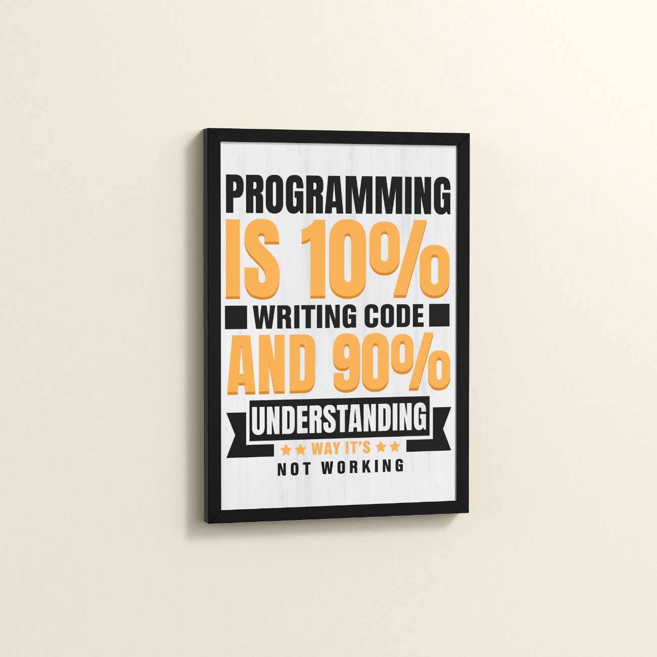 Side View of Programming is 10% – Writing Code is 90% Wall Frame in Black Color Frame