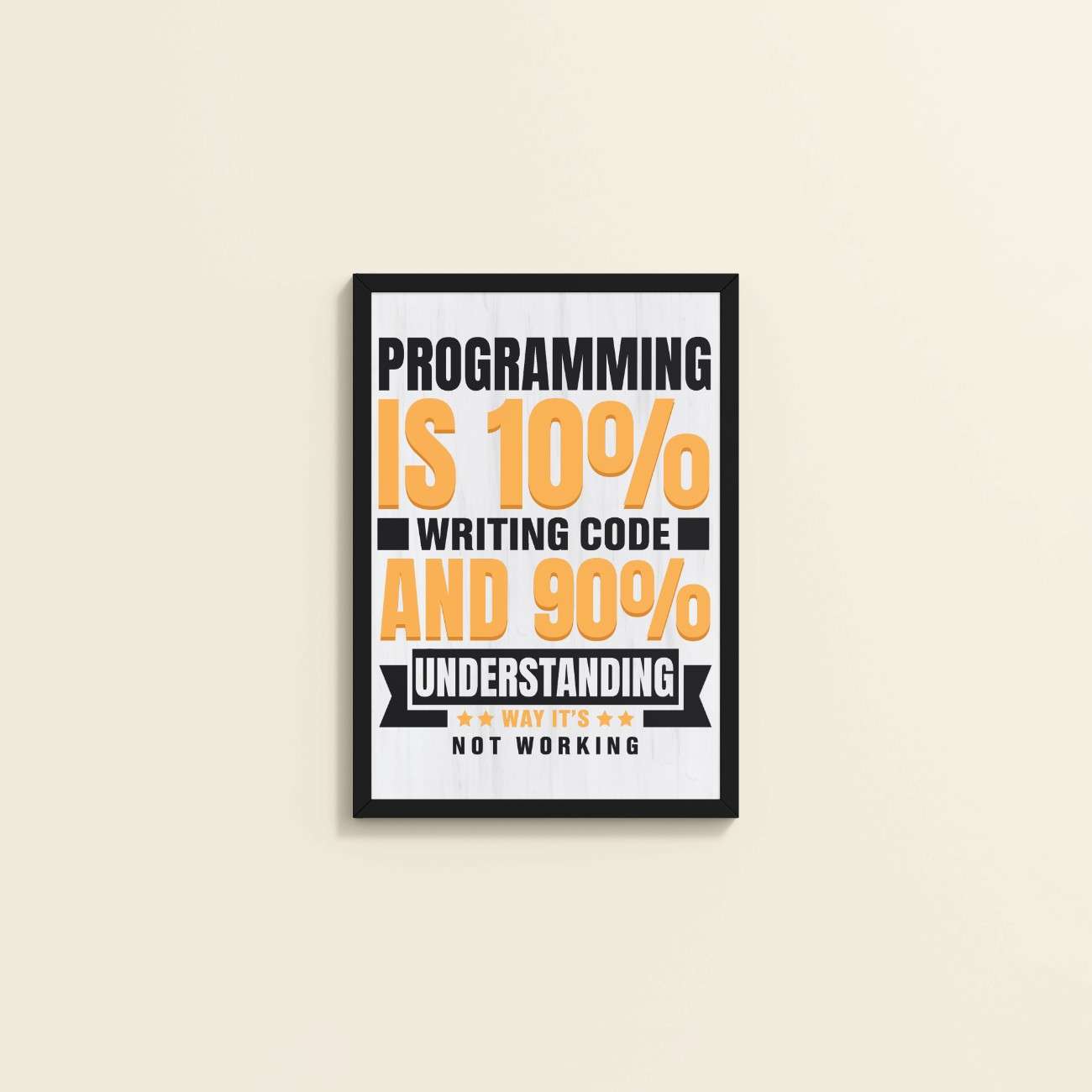 Wall View of Programming is 10% – Writing Code is 90% Wall Frame in Black Color Frame