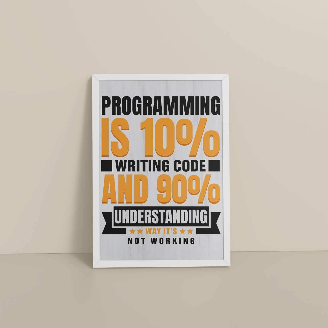 Floor View of Programming is 10% – Writing Code is 90% Wall Frame in White Color Frame