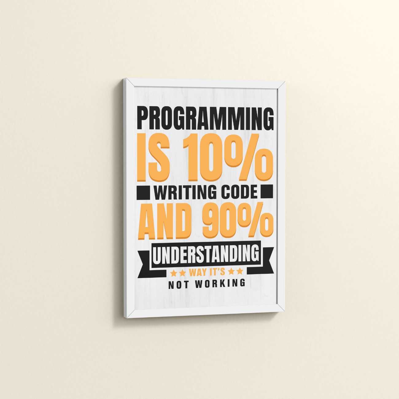 Side View of Programming is 10% – Writing Code is 90% Wall Frame in White Color Frame