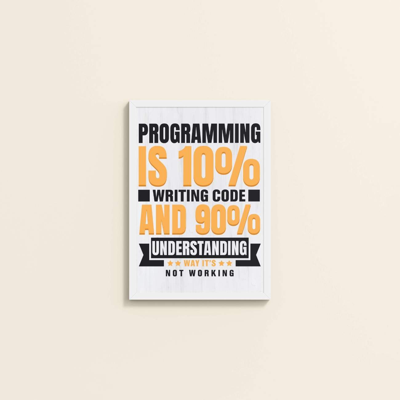 Wall View of Programming is 10% – Writing Code is 90% Wall Frame in White Color Frame
