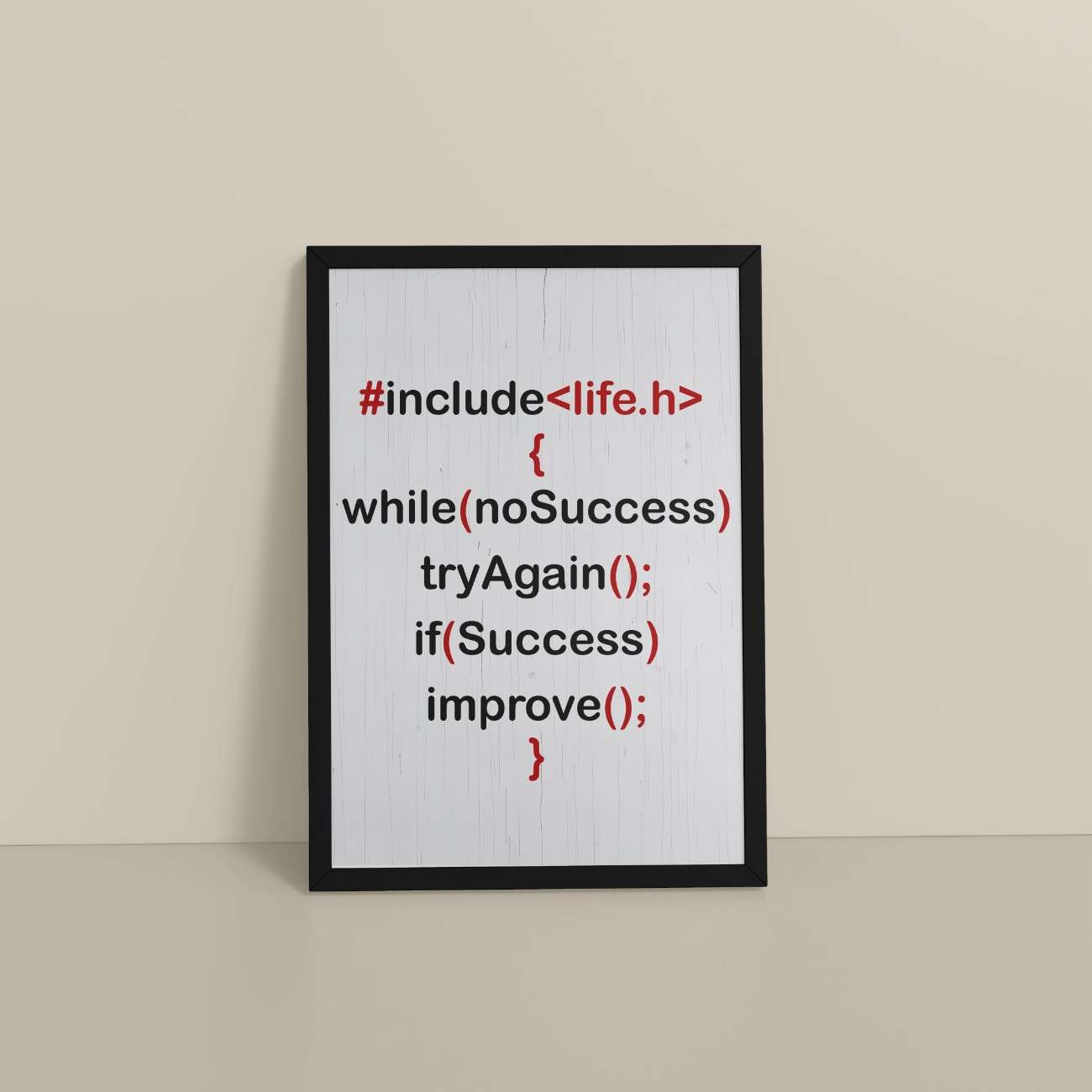 Floor View of Success Loop – Try Again & Improve Wall Art for Coders in Black Color Frame