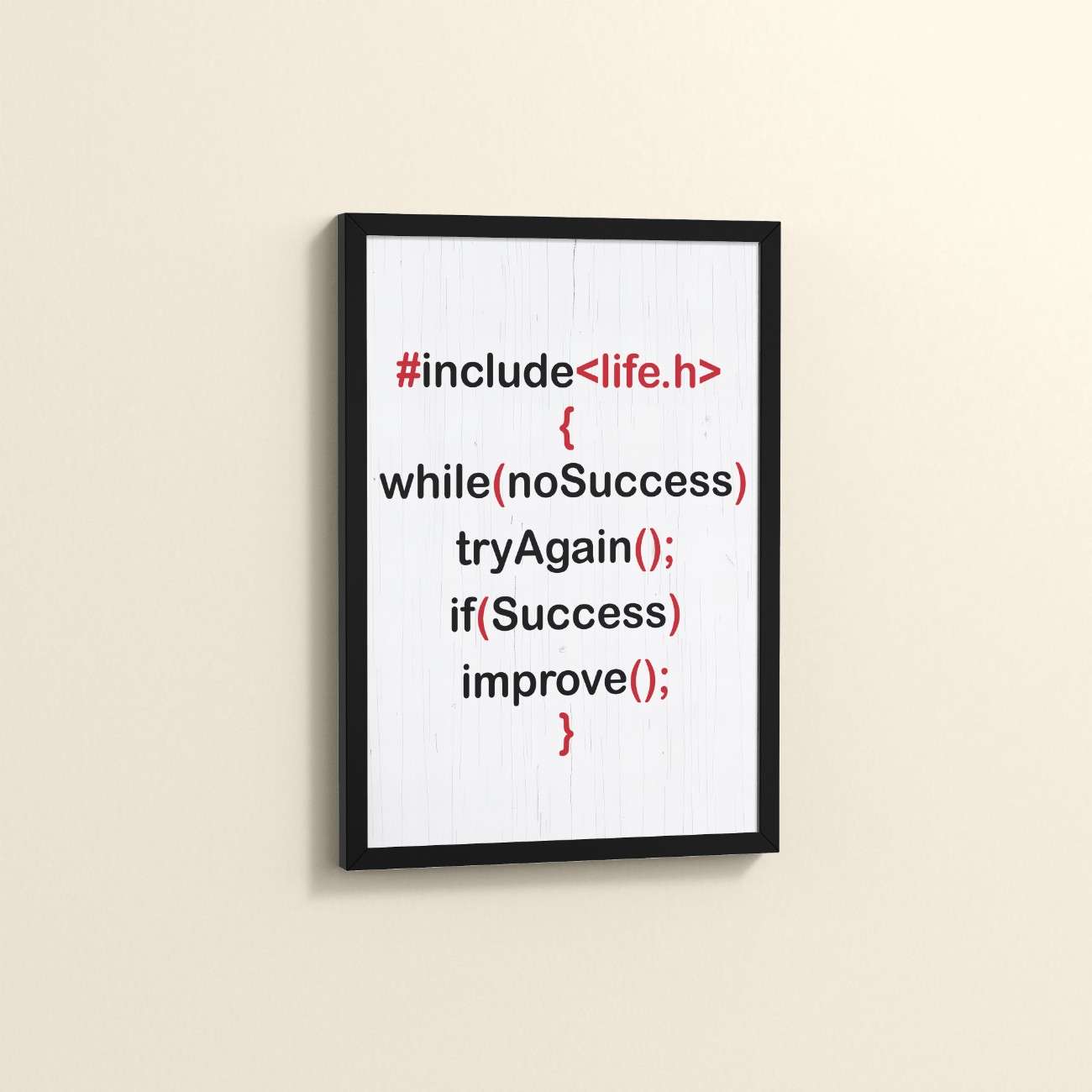Side View of Success Loop – Try Again & Improve Wall Art for Coders in Black Color Frame