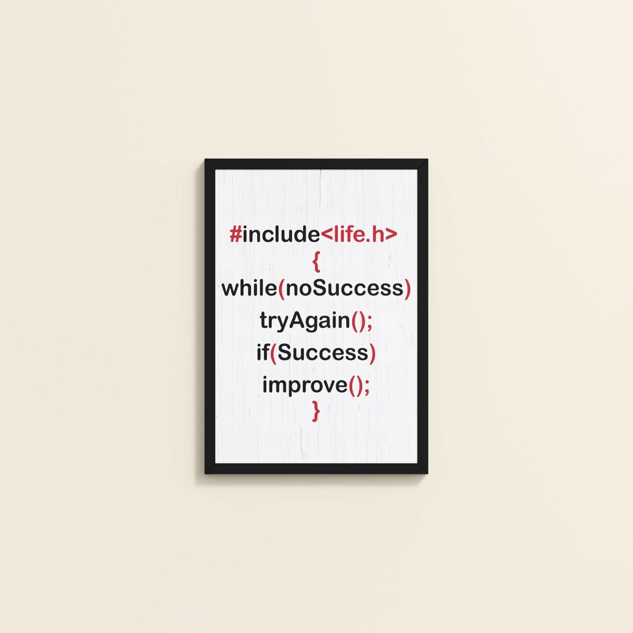Wall View of Success Loop – Try Again & Improve Wall Art for Coders in Black Color Frame
