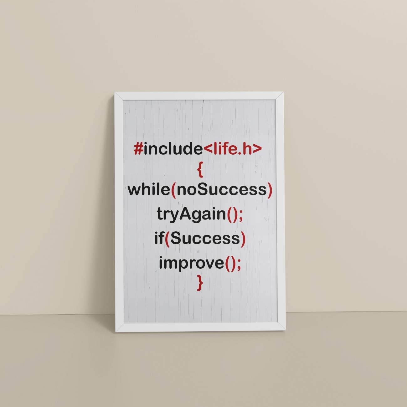 Floor View of Success Loop – Try Again & Improve Wall Art for Coders in White Color Frame