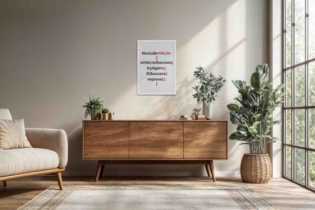 Living Room Cabinet Preview of Success Loop – Try Again & Improve Wall Art for Coders in White Color Frame