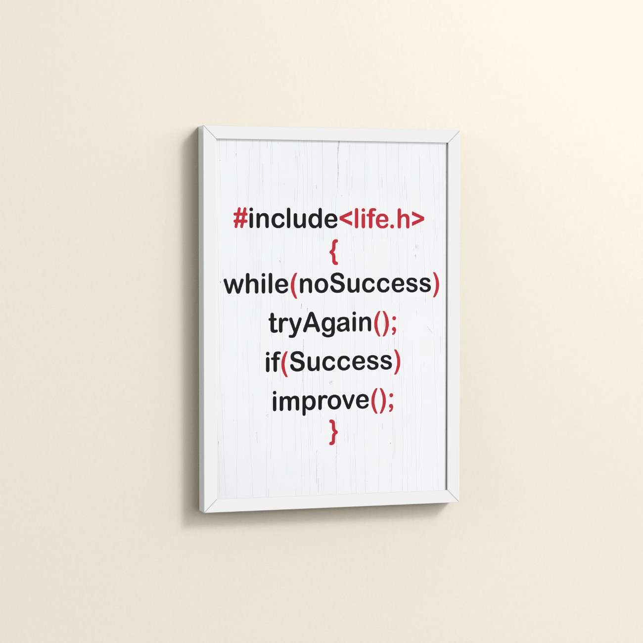 Side View of Success Loop – Try Again & Improve Wall Art for Coders in White Color Frame