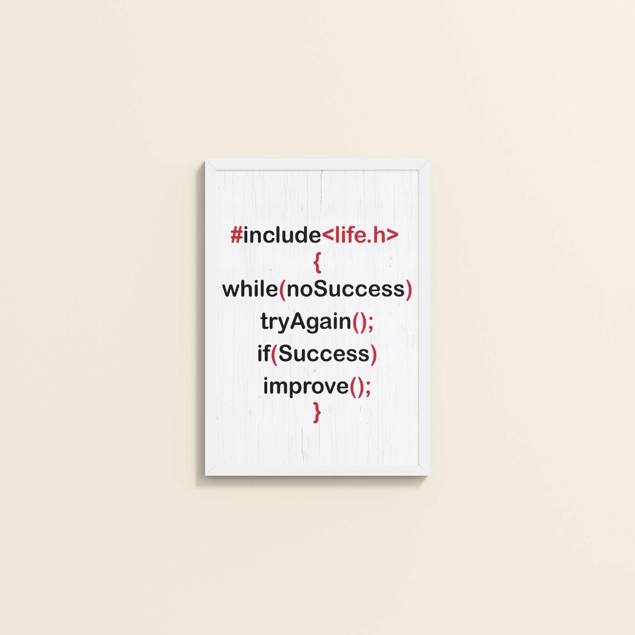 Wall View of Success Loop – Try Again & Improve Wall Art for Coders in White Color Frame