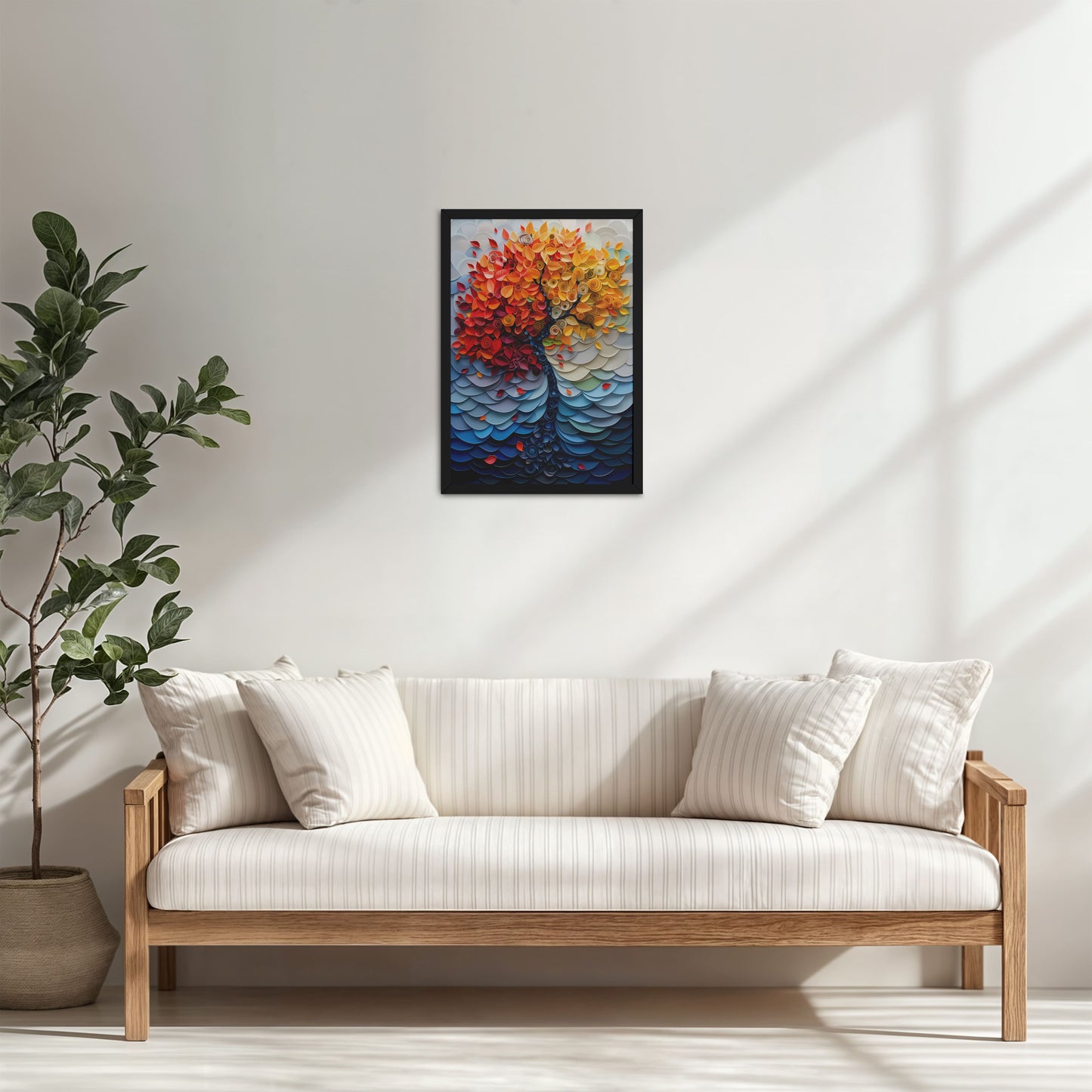 Living Room Cabinet Table Preview of Radiant Growth – Colorful Leaves Tree Wall Art Frame in Black Color Frame