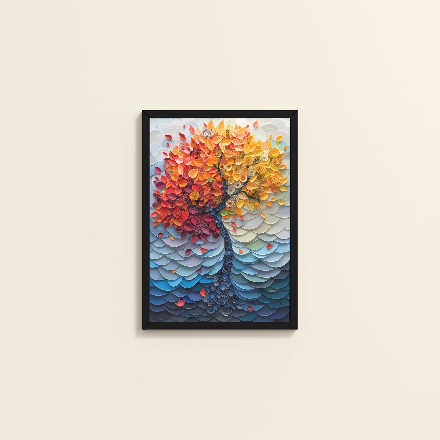 Wall View of Radiant Growth – Colorful Leaves Tree Wall Art Frame in Black Color Frame