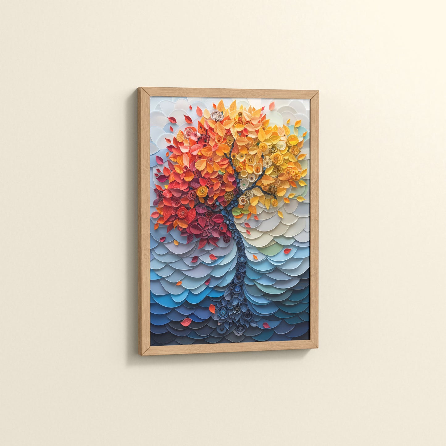 Side View of Radiant Growth – Colorful Leaves Tree Wall Art Frame in Natrual Color Frame