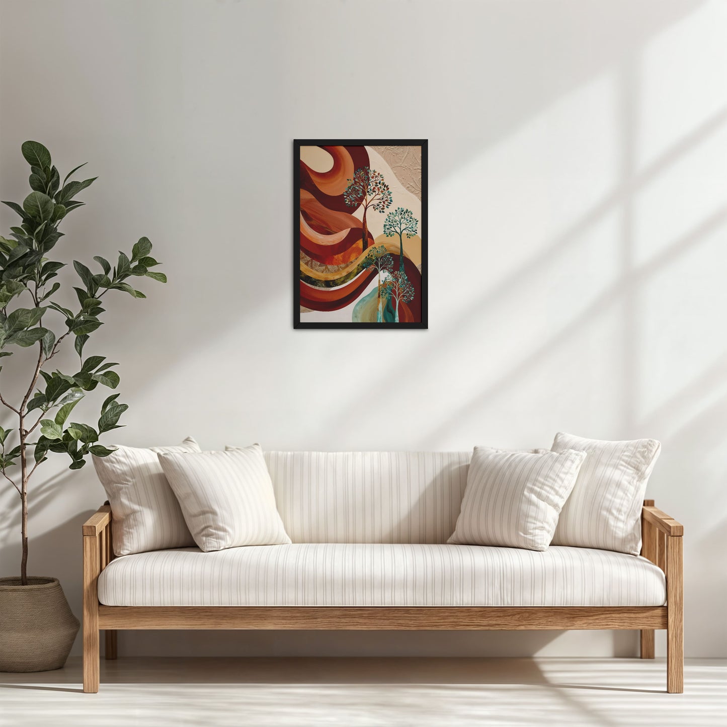 Living Room Cabinet Table Preview of Flourish in Color – Contemporary Tree Wall Art in Black Color Frame