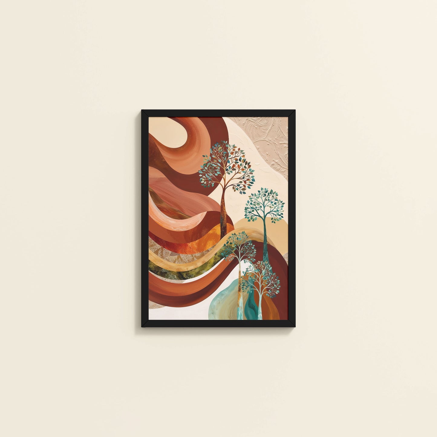 Wall View of Flourish in Color – Contemporary Tree Wall Art in Black Color Frame