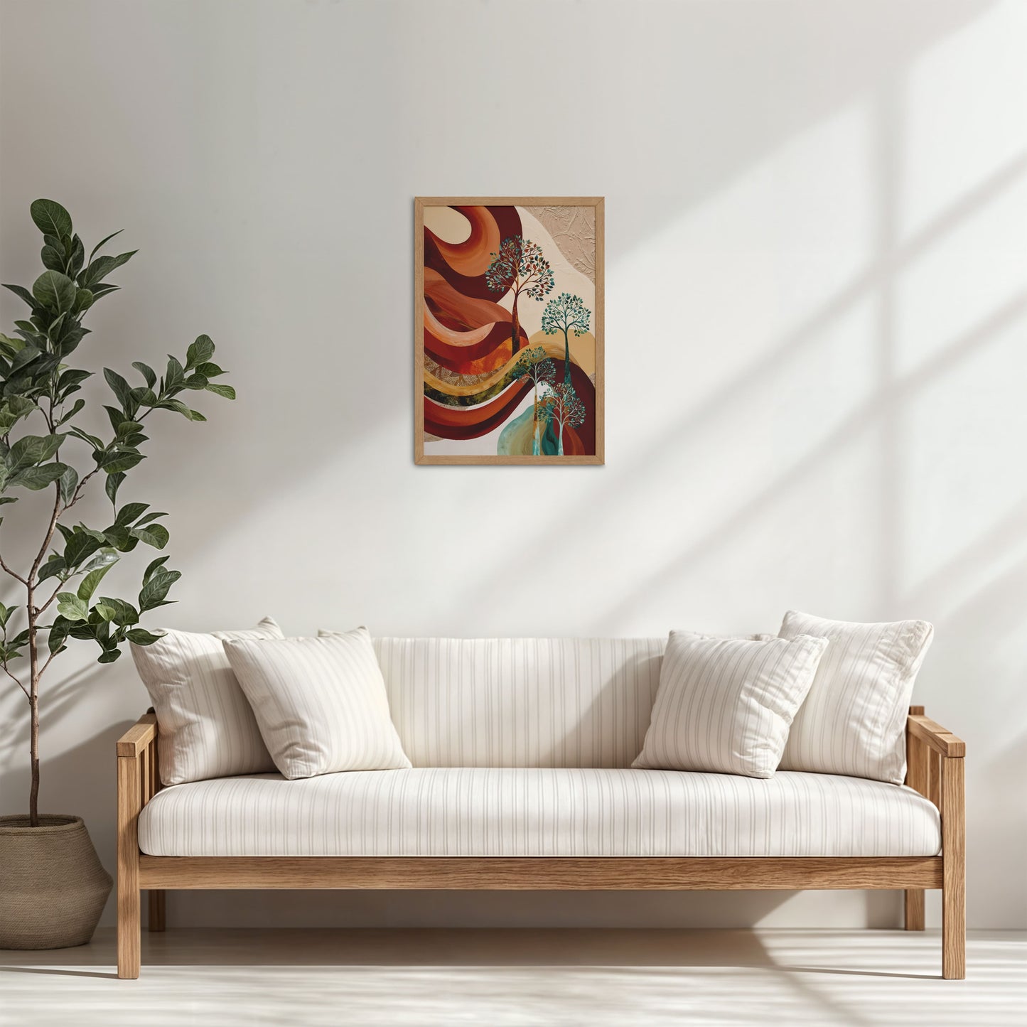 Living Room Cabinet Table Preview of Flourish in Color – Contemporary Tree Wall Art in Natrual Color Frame