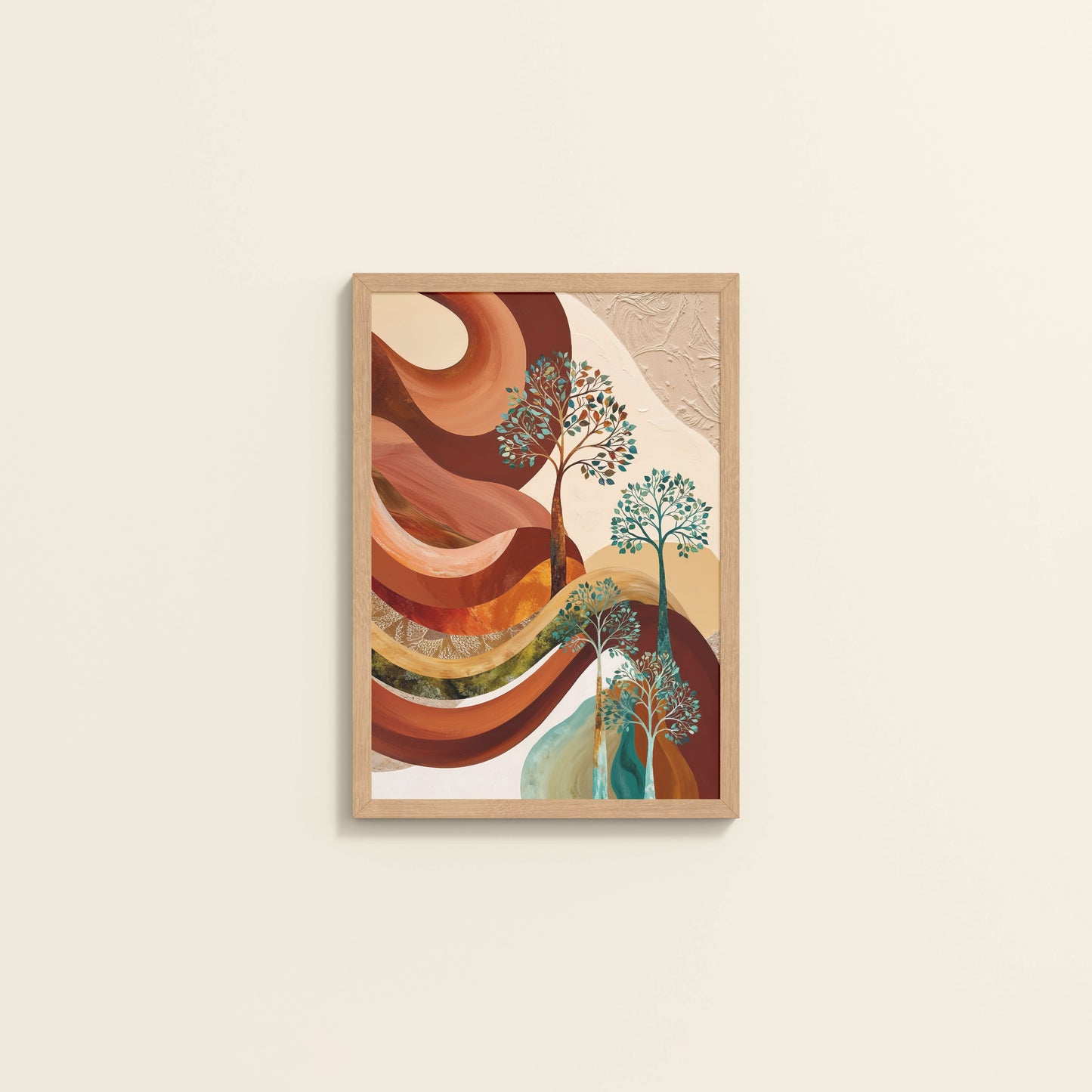 Wall View of Flourish in Color – Contemporary Tree Wall Art in Natrual Color Frame
