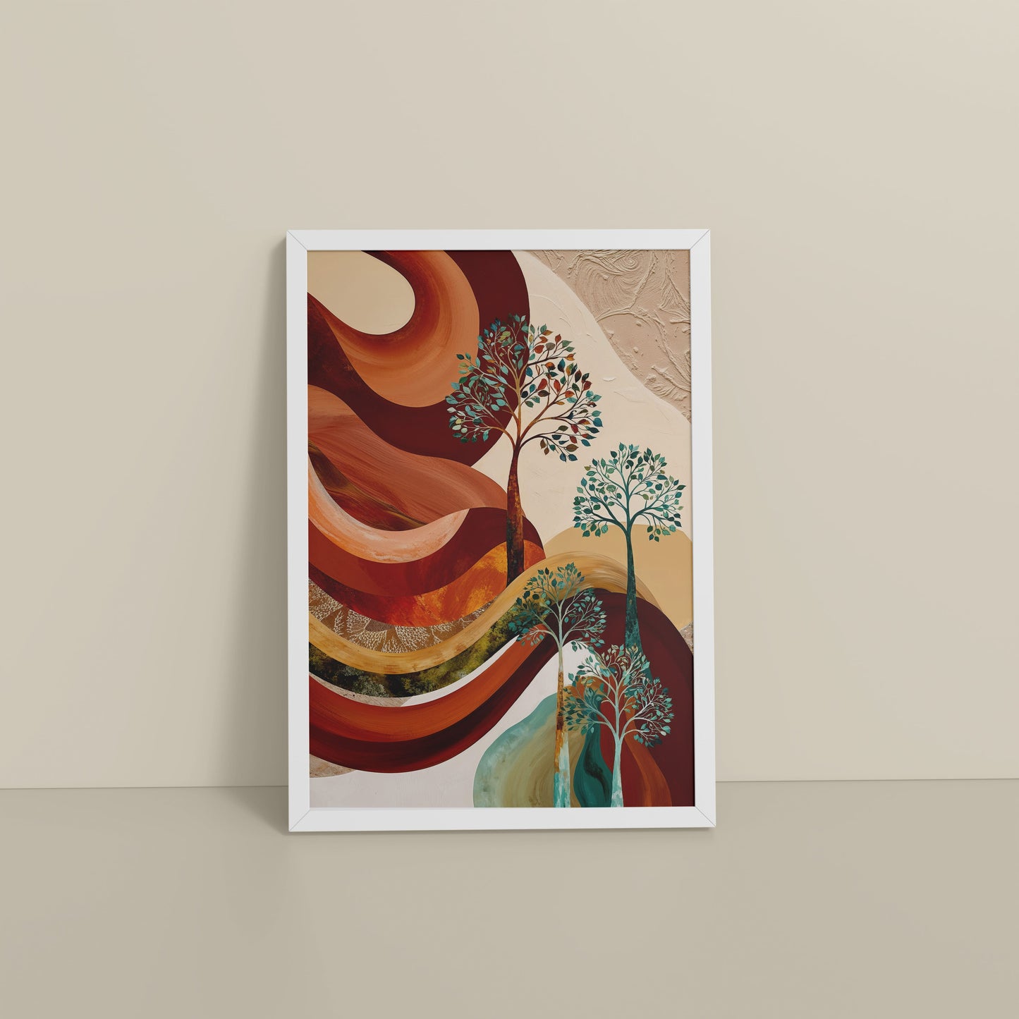 Floor View of Flourish in Color – Contemporary Tree Wall Art in White Color Frame