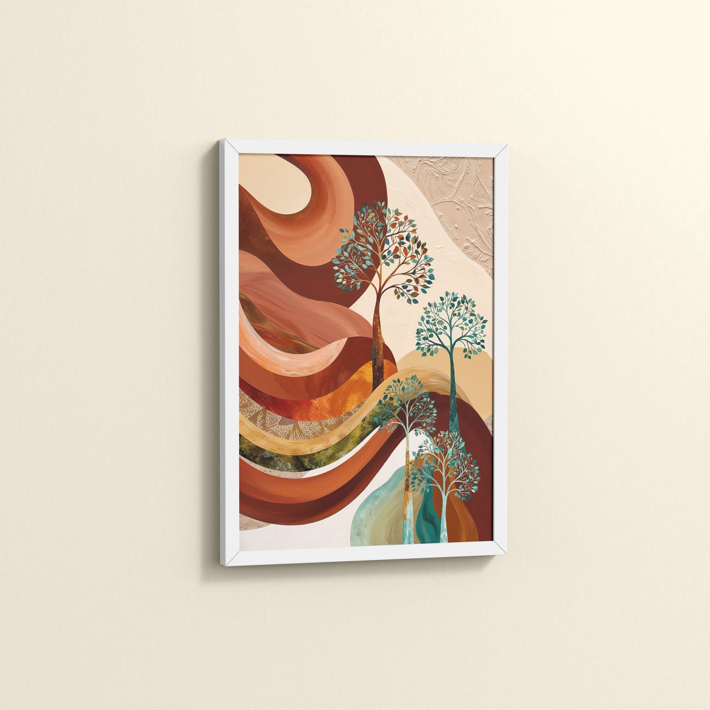 Side View of Flourish in Color – Contemporary Tree Wall Art in White Color Frame