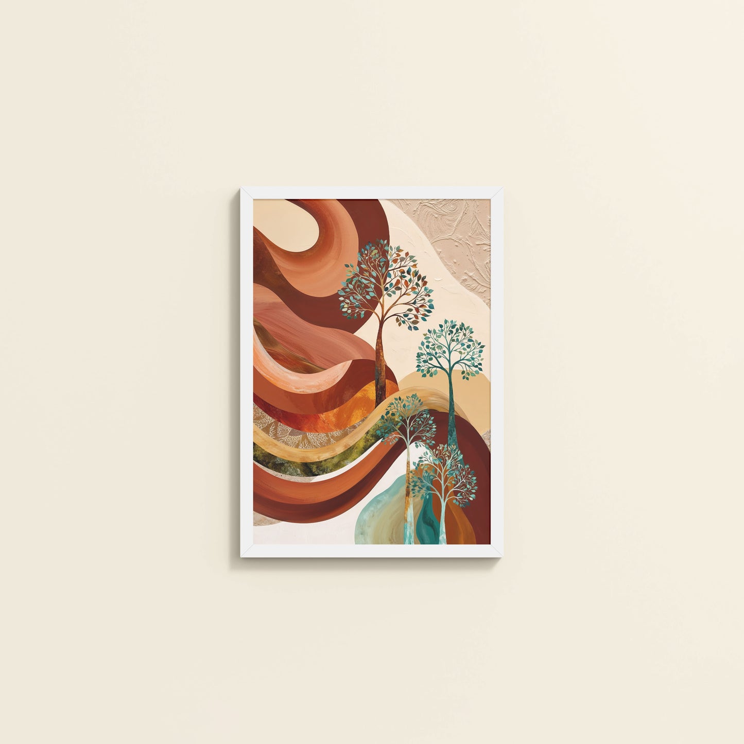 Wall View of Flourish in Color – Contemporary Tree Wall Art in White Color Frame