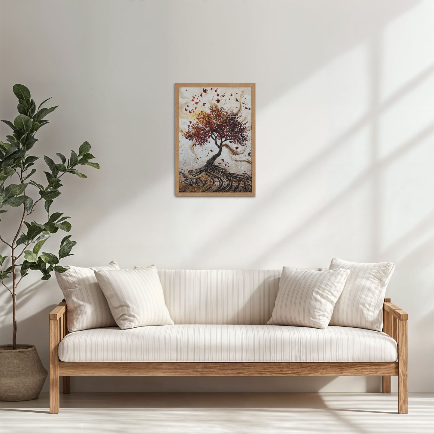 Living Room Cabinet Table Preview of Vibrant Roots – Colorful Tree Wall Art Frame in Natrual Color Frame