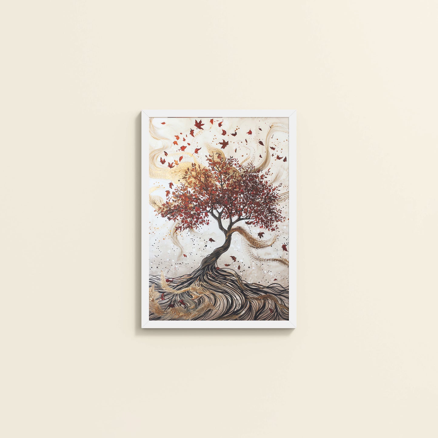 Wall View of Vibrant Roots – Colorful Tree Wall Art Frame in White Color Frame
