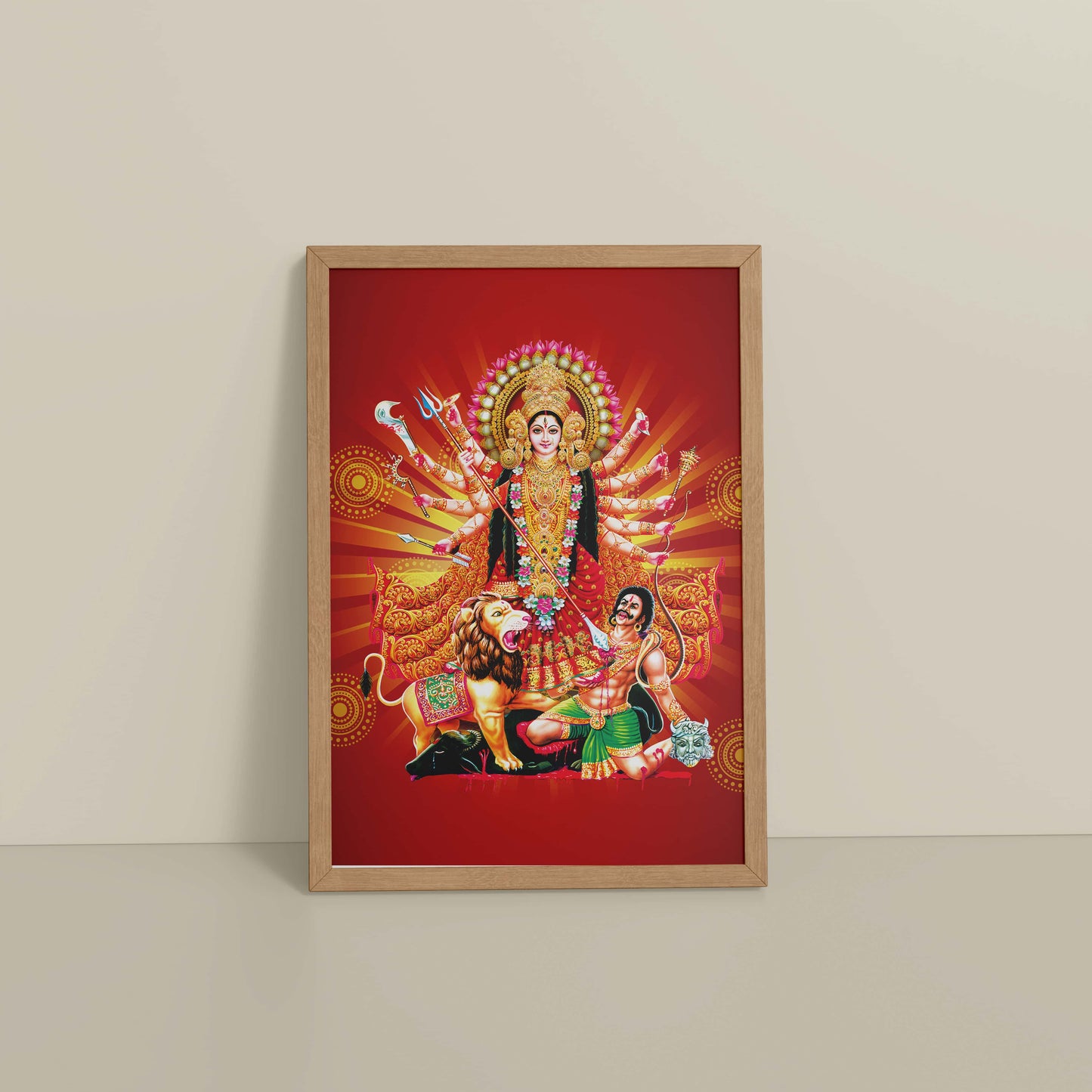 Floor View of Maa Durga – Symbol of Power & Protection Wall Art in Natrual Color Frame