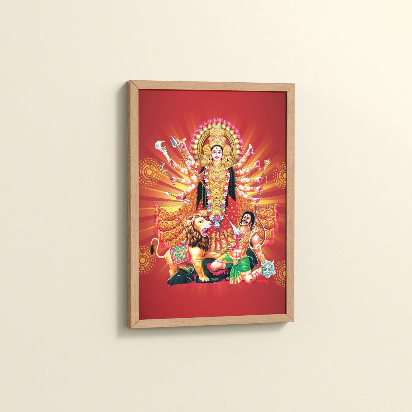 Side View of Maa Durga – Symbol of Power & Protection Wall Art in Natrual Color Frame