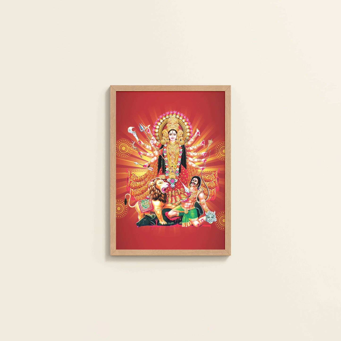 Wall View of Maa Durga – Symbol of Power & Protection Wall Art in Natrual Color Frame