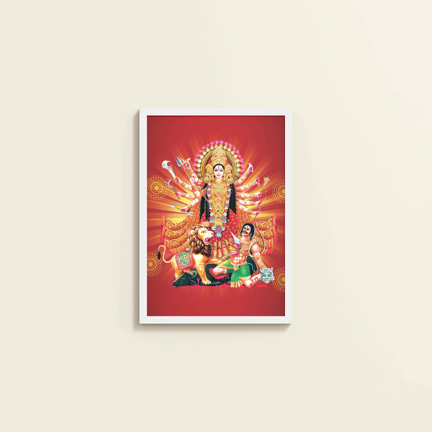 Wall View of Maa Durga – Symbol of Power & Protection Wall Art in White Color Frame