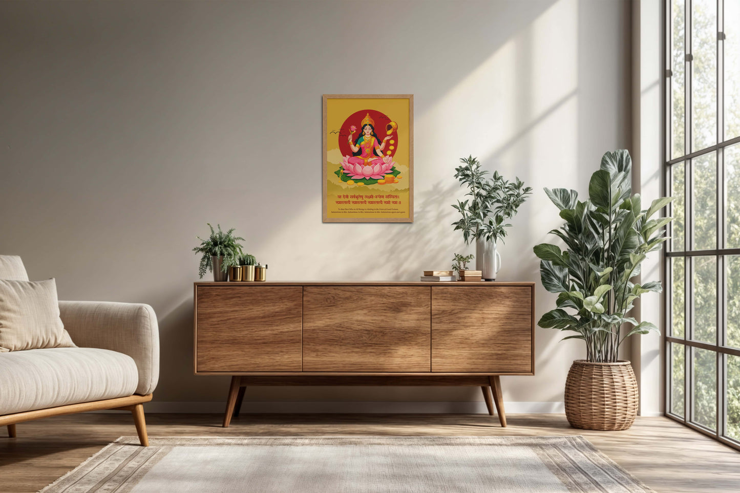 Living Room Cabinet Preview of Hare Krishna Vibes – Bal Krishna Spiritual Wall Art & Decor in Natrual Color Frame