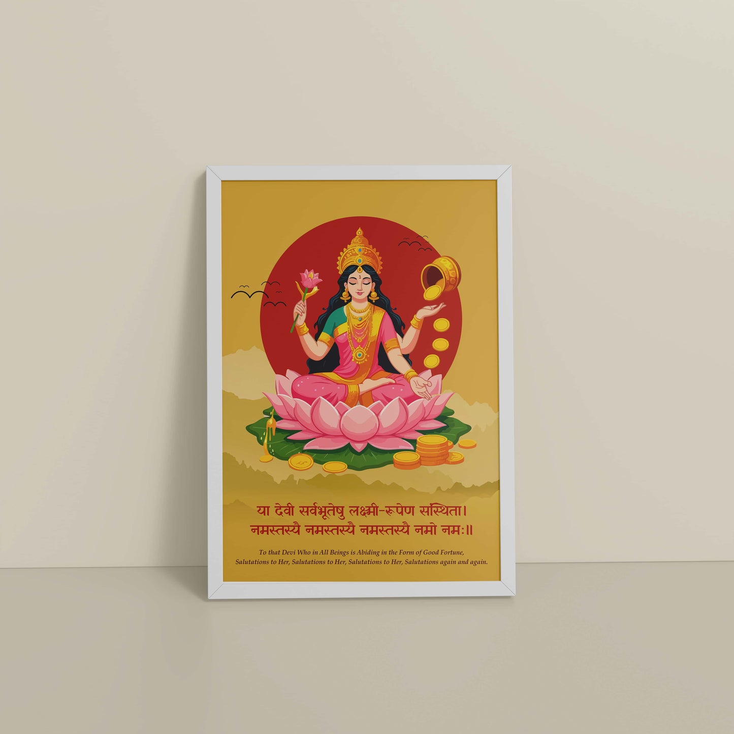 Floor View of Hare Krishna Vibes – Bal Krishna Spiritual Wall Art & Decor in White Color Frame