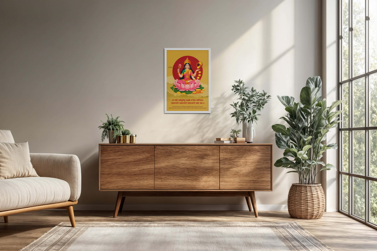 Living Room Cabinet Preview of Hare Krishna Vibes – Bal Krishna Spiritual Wall Art & Decor in White Color Frame