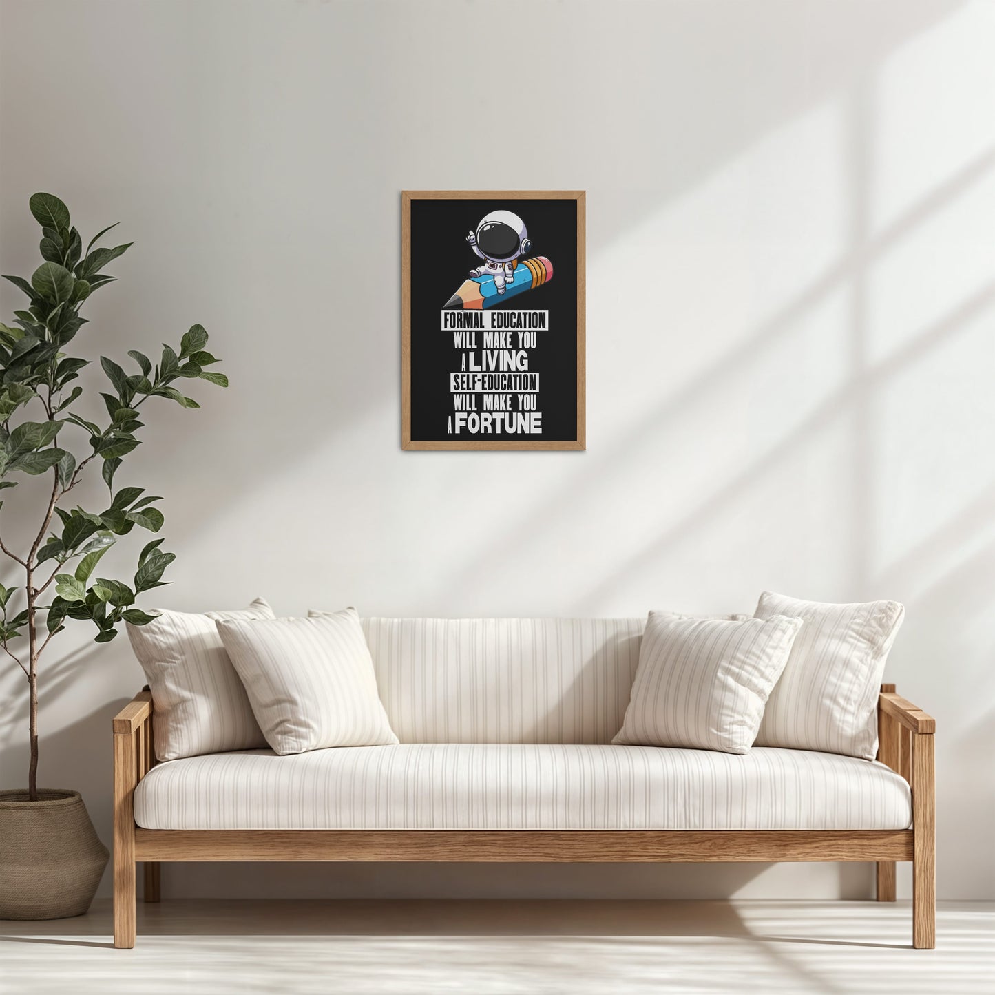Living Room Cabinet Table Preview of Self-Education is the Real Power – Motivational Learning Wall Art in Natrual Color Frame