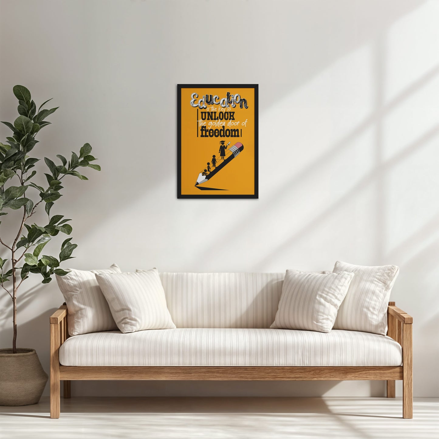 Living Room Cabinet Table Preview of Golden Key of Freedom – Educational Motivational Wall Art in Black Color Frame