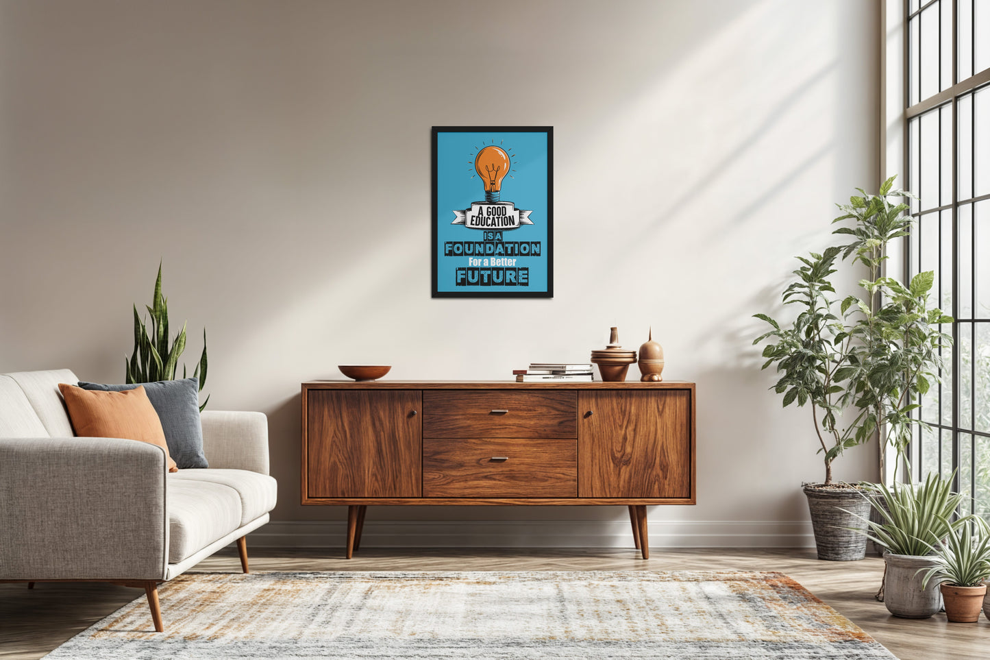 Living Room Sofa Preview of Foundation for the Future – Educational Motivational Frame in Black Color Frame