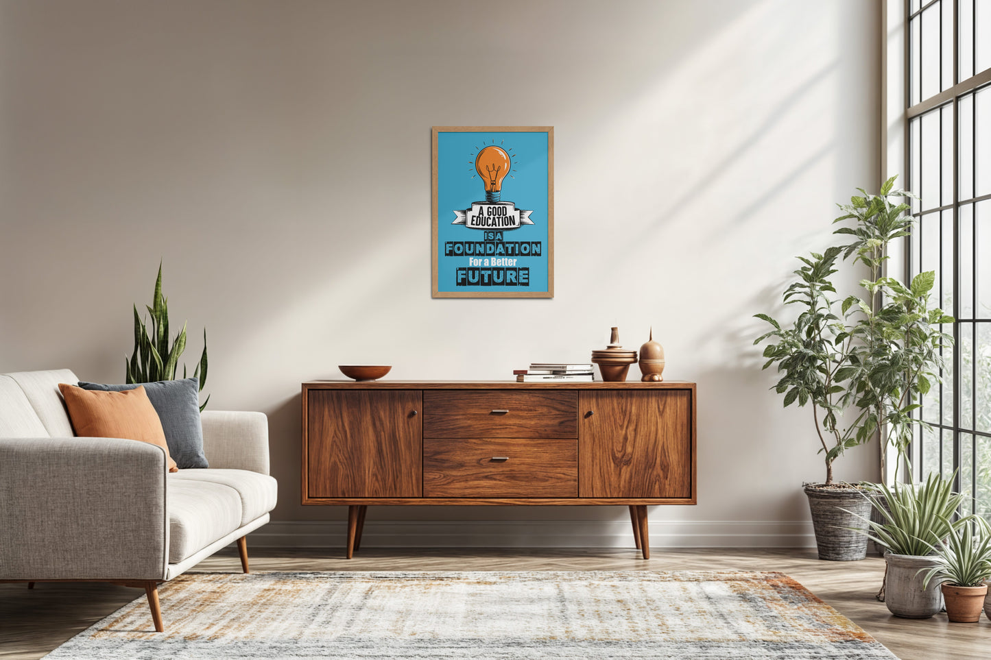 Living Room Sofa Preview of Foundation for the Future – Educational Motivational Frame in Natrual Color Frame