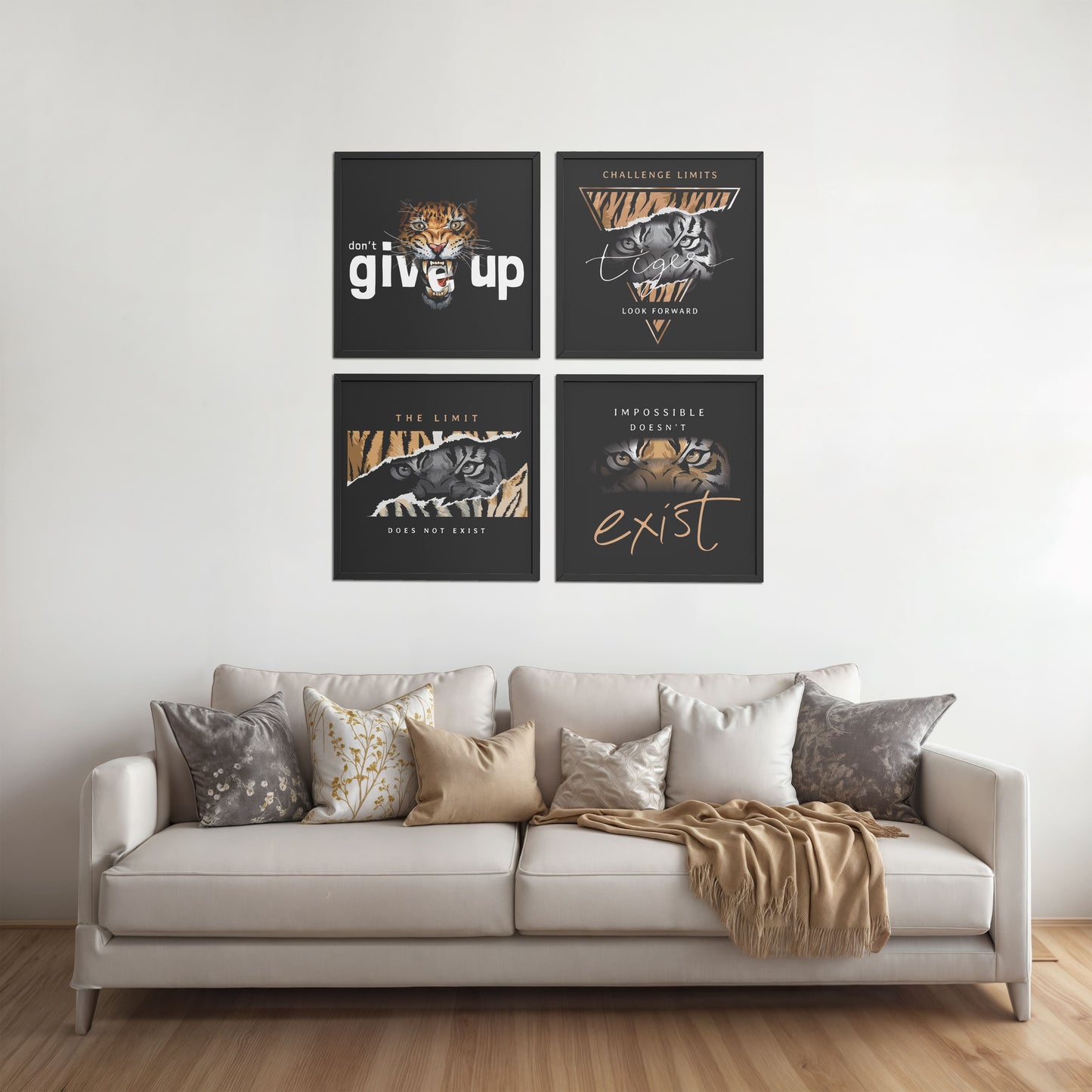 Living Room Sofa Preview of No Limits – Motivational Quote Set of 4 Frames in Black Color Frame