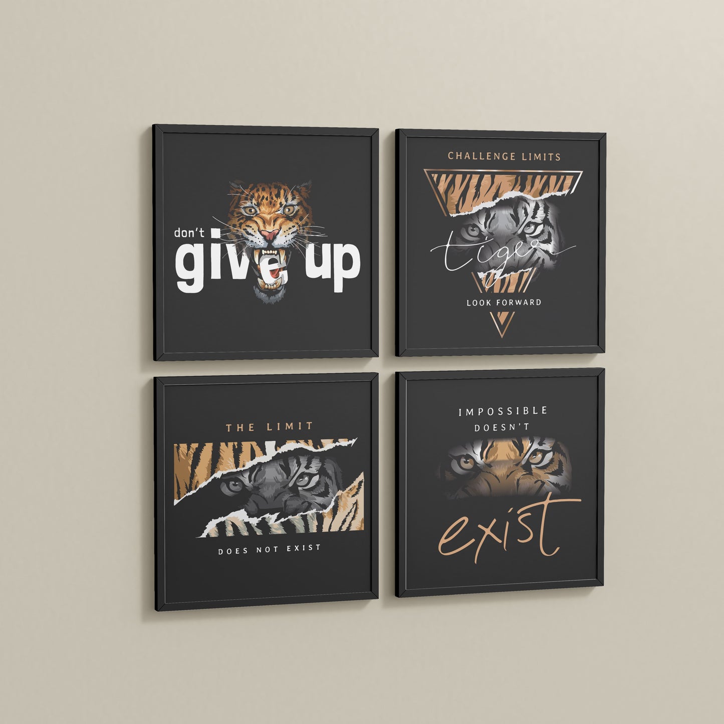 Side View of No Limits – Motivational Quote Set of 4 Frames in Black Color Frame