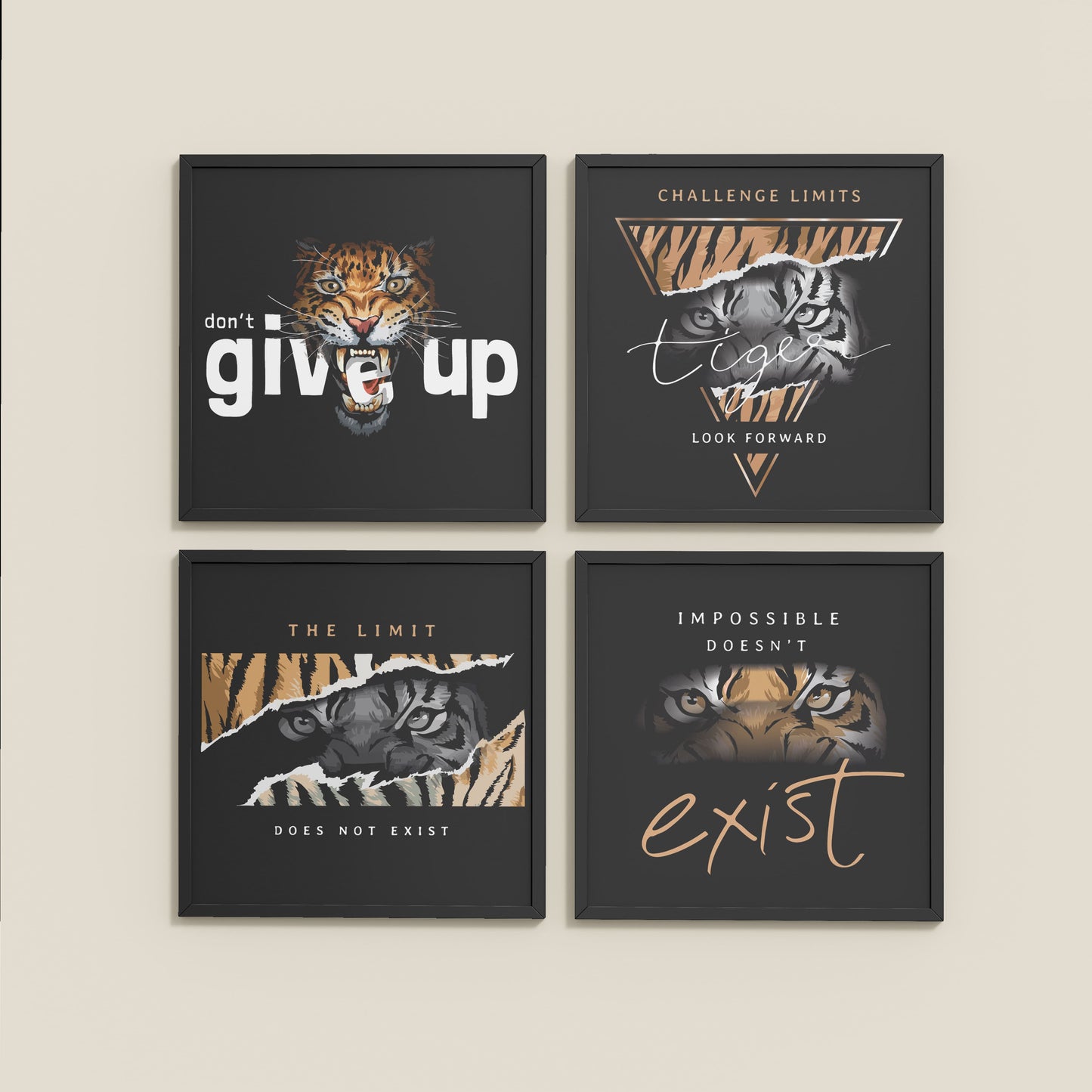 Wall View of No Limits – Motivational Quote Set of 4 Frames in Black Color Frame