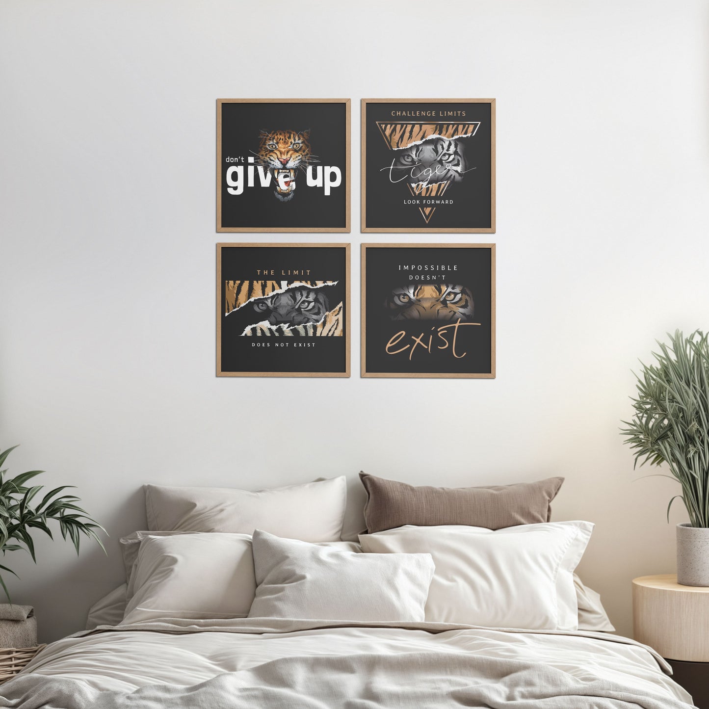 Bed Room Preview of No Limits – Motivational Quote Set of 4 Frames in Natrual Color Frame