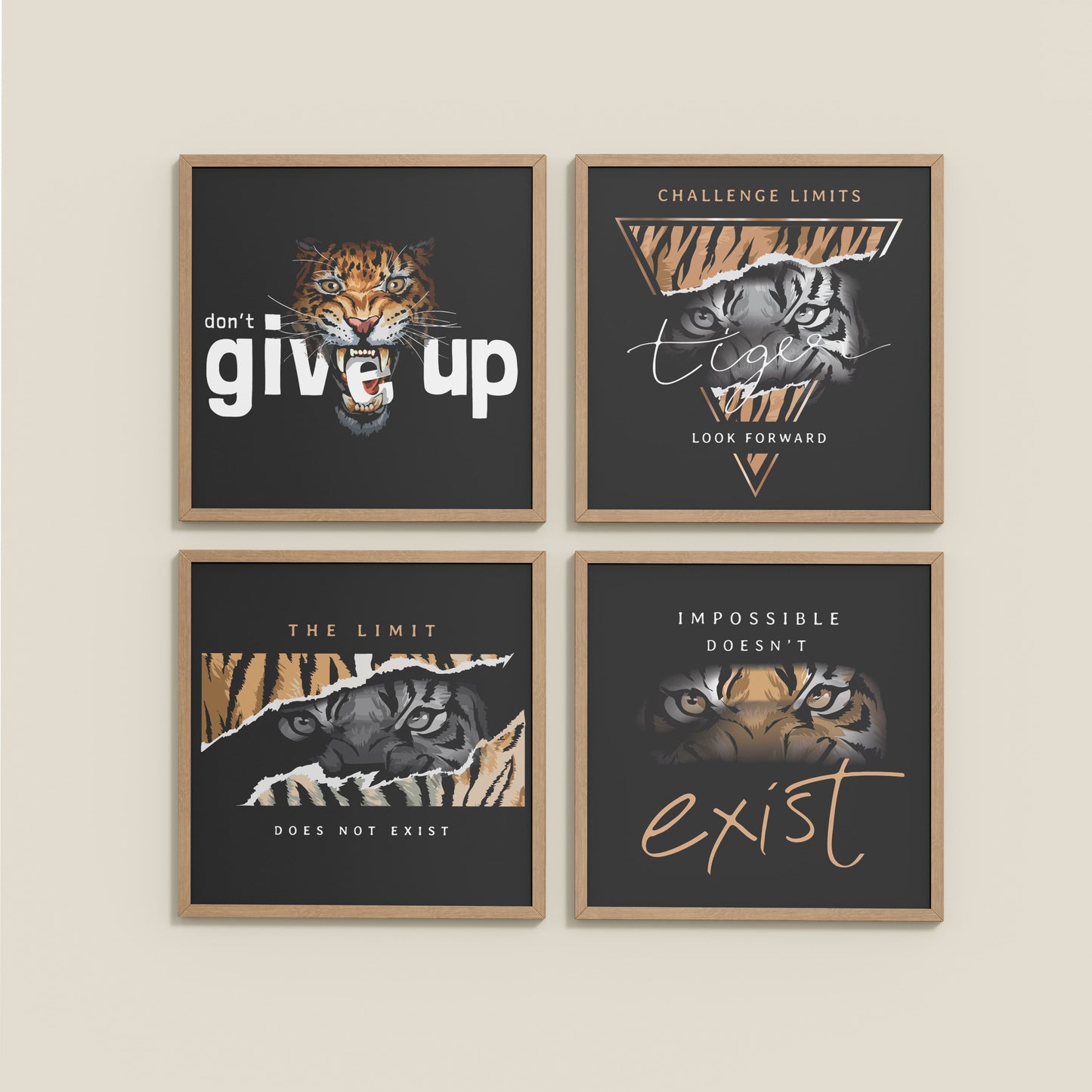 Wall View of No Limits – Motivational Quote Set of 4 Frames in Natrual Color Frame