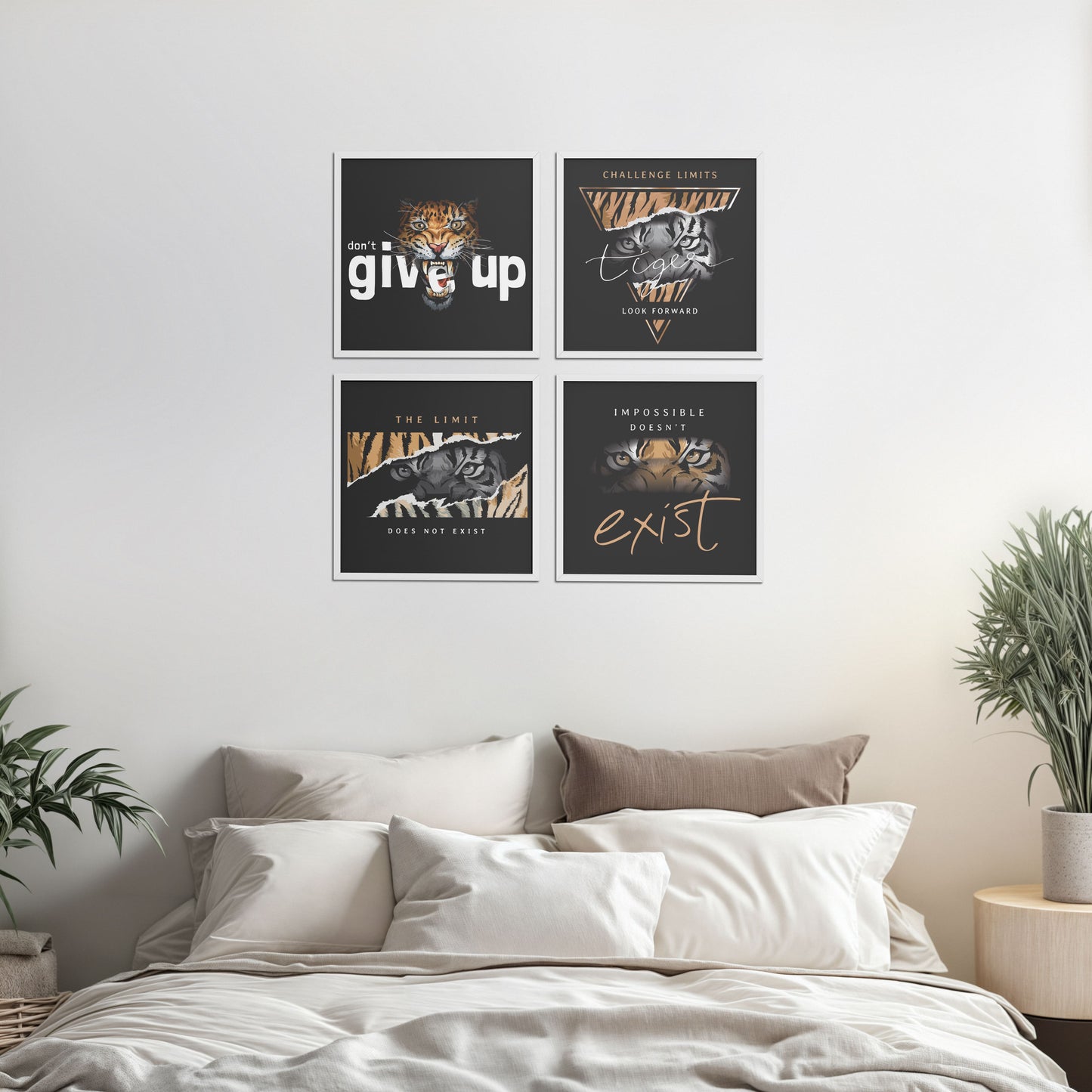 Bed Room Preview of No Limits – Motivational Quote Set of 4 Frames in White Color Frame