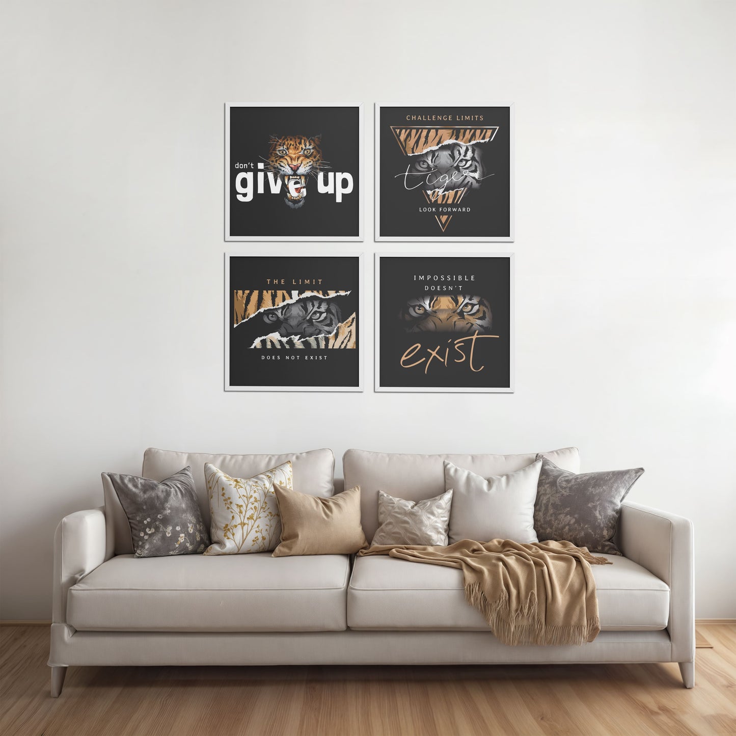 Living Room Sofa Preview of No Limits – Motivational Quote Set of 4 Frames in White Color Frame