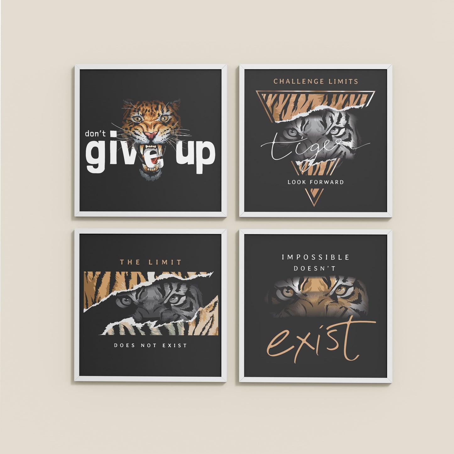 Wall View of No Limits – Motivational Quote Set of 4 Frames in White Color Frame
