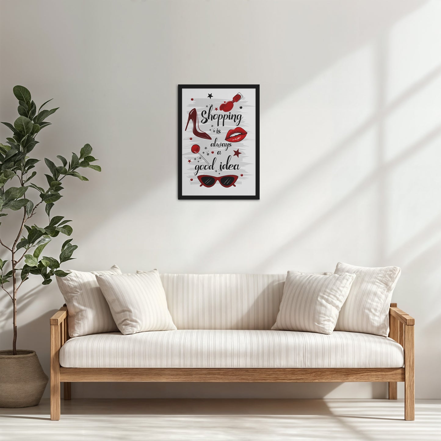 Living Room Cabinet Table Preview of Shopaholic Mood – Fashion Wall Art Frame in Black Color Frame